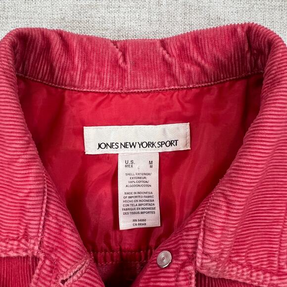 Jones New York Sport Corduroy Jean Jacket Pink Coral Womens Med Cottage VTG 90s - Picture 3 of 7